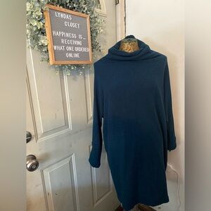 We The Free (Free People) Teal Green Waffle Knit Tunic with Cowl Neck Size Large